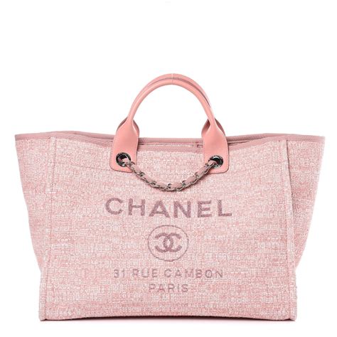 chanel tote canvas pink|Chanel canvas large deauville tote.